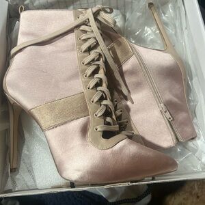 Elegant Pink Lace-Up Ankle Boots